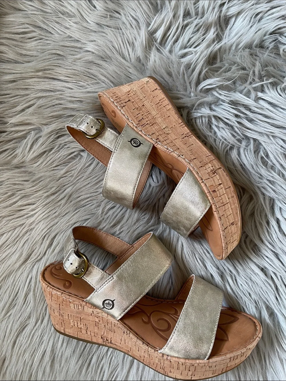Born Metallic Gold Cork Wedge Sandals